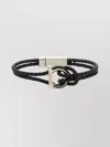 Ferragamo Gancini Braided Leather Bracelet In Black