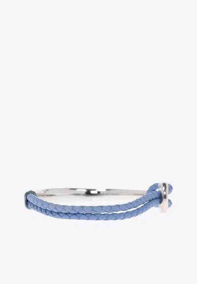Ferragamo Gancini Braided Leather Bracelet In Blue