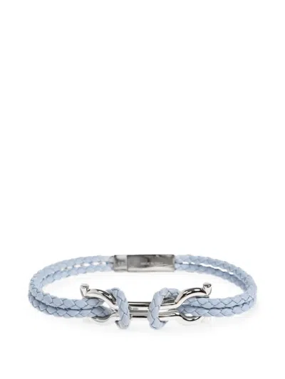 Ferragamo Gancini Braided Leather Bracelet In Blue