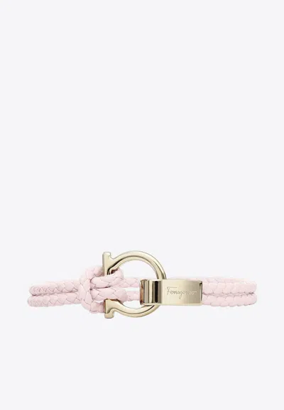 Ferragamo Gancini Braided Leather Bracelet In Pink