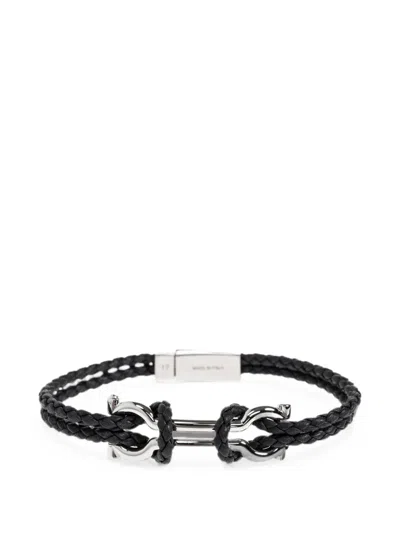 Ferragamo Gancini Braided Leather Bracelet In Orange