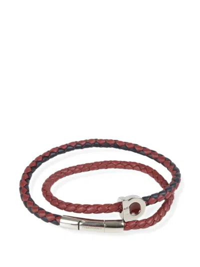 Ferragamo Gancini Braided Wrap Bracelet In Brown