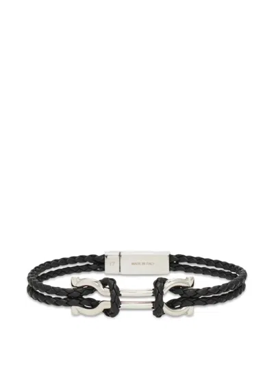 Ferragamo Gancini Braided-leather Bracelet In Neutral