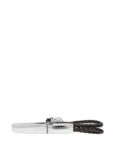 Ferragamo Gancini Braided-leather Bracelet In White