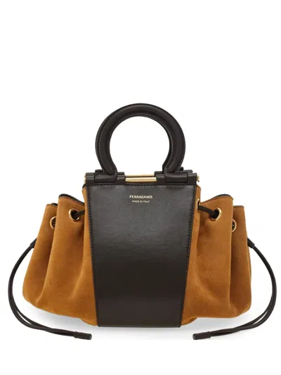 Ferragamo Gancio Small Suede Bucket Bag In Brown
