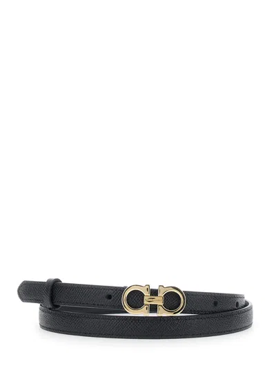 Ferragamo Gancini-logo Calf Leather Belt In Black