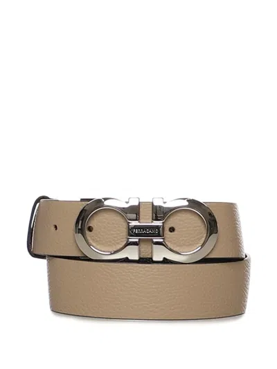 Ferragamo Gancini Buckle Belt In Neutral