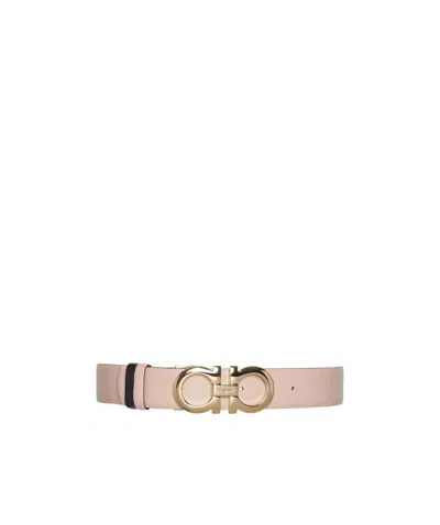 Ferragamo Gancini-buckle Belt In New Bisque/black