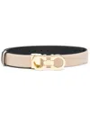 Ferragamo Reversible Gancini Belt In Hammered Leather In White