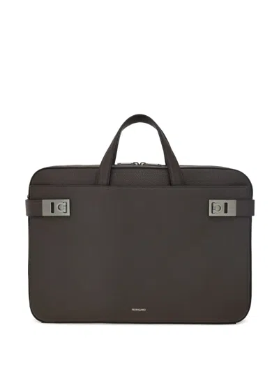 Ferragamo Gancini Buckle Briefcase In Brown
