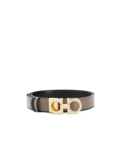 Ferragamo Gancini-buckle Calf Leather Belt In Black