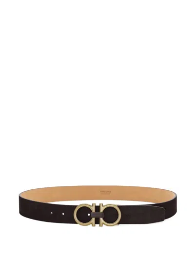 Ferragamo Gancini-buckle Calfskin Belt In Brown