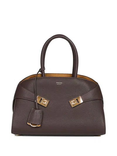 Ferragamo Mini Hug Soft Leather Top Handle Bag In Testa Di Moro