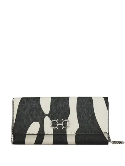 Ferragamo Gancini Buckle Chain Wallet In Black