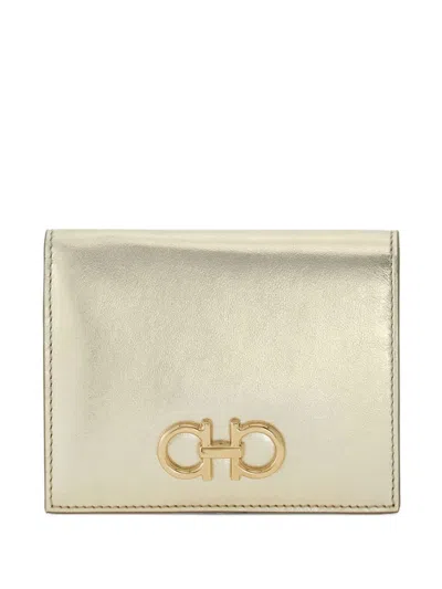 Ferragamo Compact Wallet Metallic Finish In White