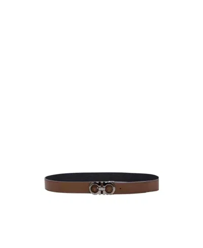 Ferragamo Gancini Buckle Double-sided Belt In Black