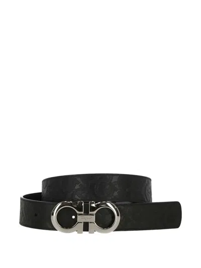 Ferragamo Gancini-buckle Embossed Leather Belt In Black