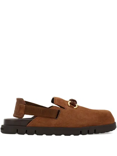 Ferragamo Gancini Buckle Flat Sandals In Brown