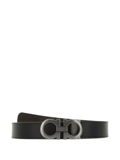 Ferragamo Gancini-buckle Leather Belt In Black