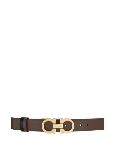 Ferragamo Gancini Buckle Leather Belt In Brown