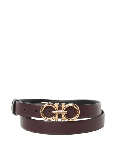 Ferragamo Gancini-buckle Leather Belt In Burgundy