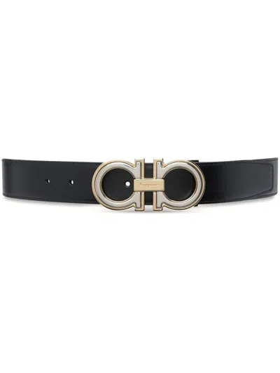 Ferragamo Gancini-buckle Leather Belt In Black