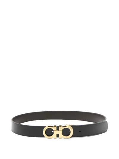 Ferragamo Gancini-buckle Leather Belt In Black