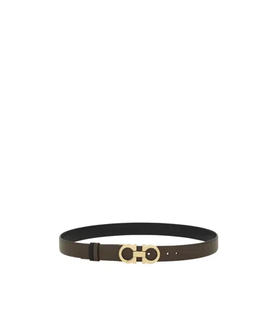 Ferragamo Gancini Buckle Leather Belt In Black