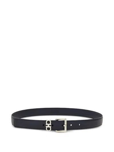 Ferragamo Gancini Buckle Leather Belt In Black