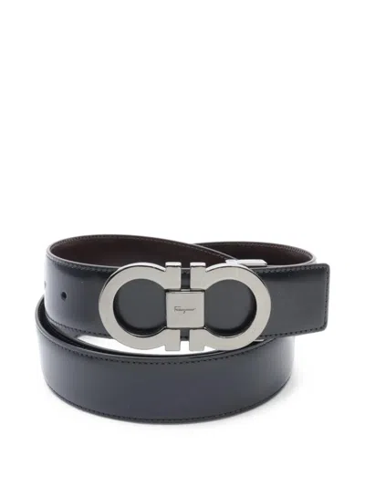Pre-owned Ferragamo Gancini Buckle Leather Belt In Black