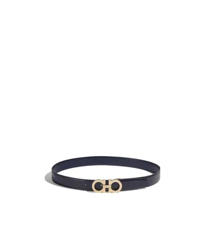 Ferragamo Reversible Gancini Belt In Blue