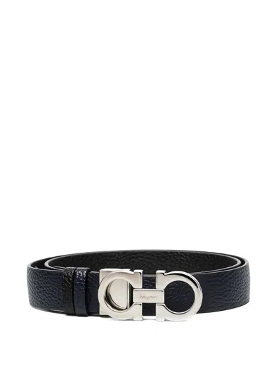 Ferragamo Gancini-buckle Leather Belt In Blue