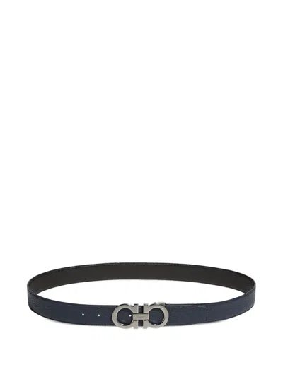 Ferragamo Gancini-buckle Leather Belt In Blue