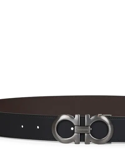 Ferragamo Gancini Buckle Leather Belt In Black