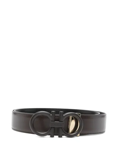 Ferragamo Gancini Buckle Leather Belt In Brown