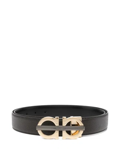 Ferragamo Gancini-buckle Leather Belt In Black