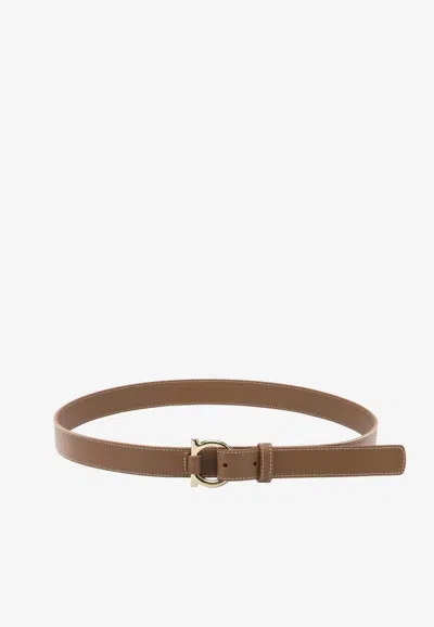Ferragamo Gancini Buckle Leather Belt In Brown