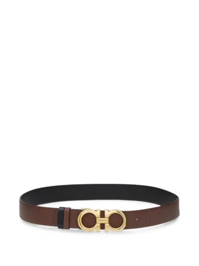 Ferragamo Reversible Hooks Leather Belt Smooth Finish In Pattern