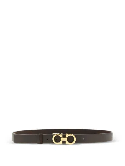 Ferragamo Gancini Buckle Leather Belt In Brown