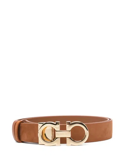 Ferragamo Gancini Buckle Leather Belt In White