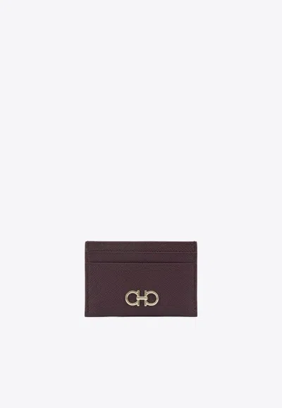 Ferragamo Gancini-buckle Leather Cardholder In Purple