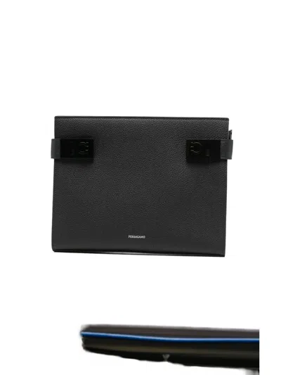 Ferragamo Gancini-buckle Leather Clutch Bag In Black