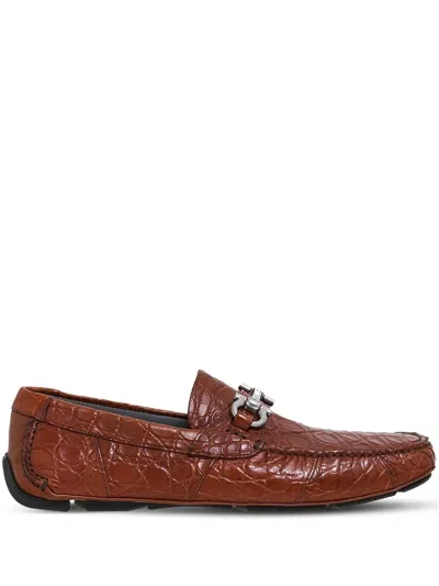 Ferragamo Driver With Gancini Ornament In Brown
