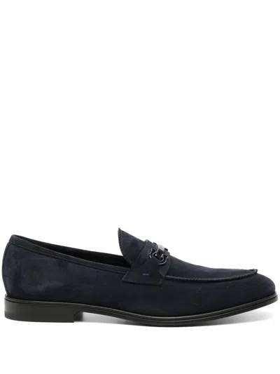 Ferragamo Gancini-buckle Leather Loafers In Blue