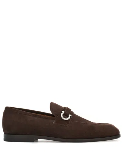 Ferragamo Gancini-buckle Leather Loafers In Brown