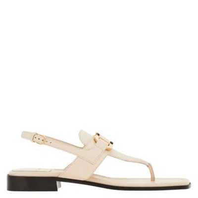 Ferragamo Leather Thong Sandals Lula With Buckle In Neutral