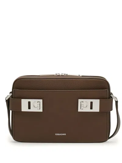Ferragamo Gancini-buckle Leather Shoulder Bag In Neutrals