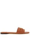 Ferragamo Leather Flat Sandals With Logo In Brown