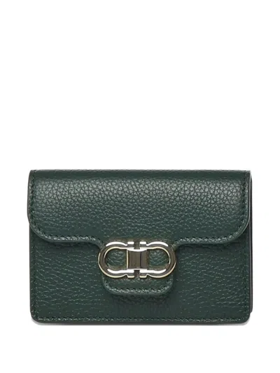 Ferragamo Gancini-buckle Leather Wallet In Green