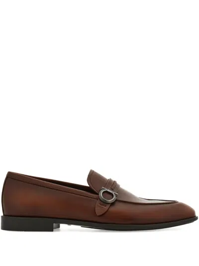 Ferragamo Gancini-buckle Loafers In Brown